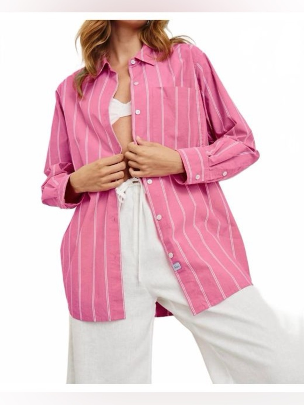 Rails Elsa Shirt Rose Stripe Pink White Sz XS Oversized Cotton Button Down NWOT